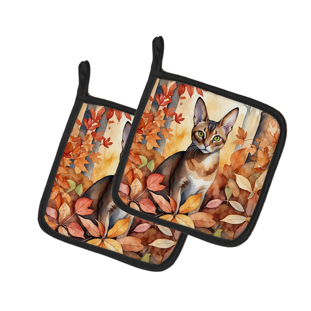 Edge Collections - Multicolor - Autumn Cats Design Pair of Pot Holders - 2 Piece